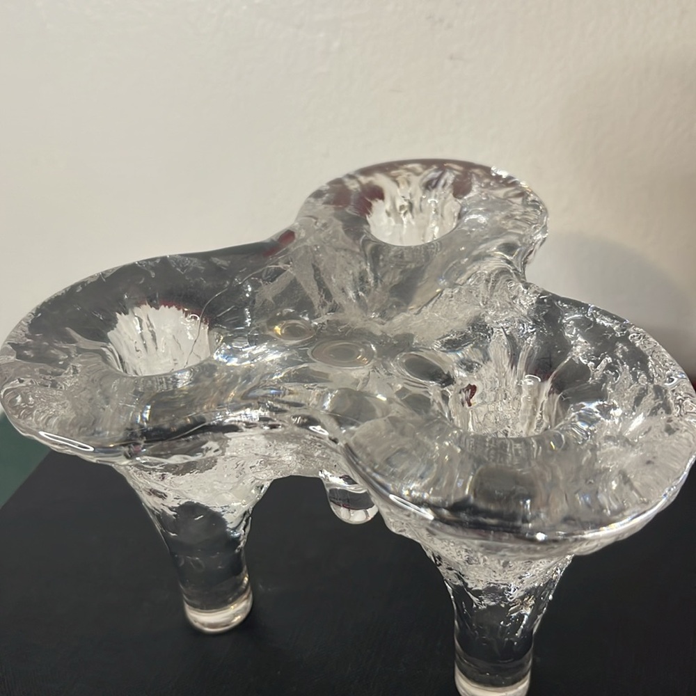 Vintage IGLOO by Kosta Boda Glass 3 Light Candlestick Holder Sweden - Picture 4 of 6